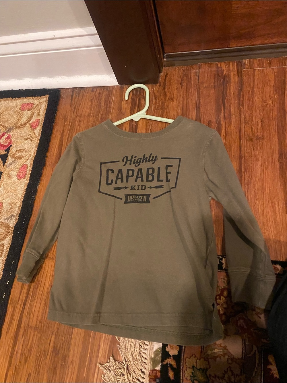 Duluth Trading Co Olive Green "Highly Capable Kid" Long-Sleeve Tee